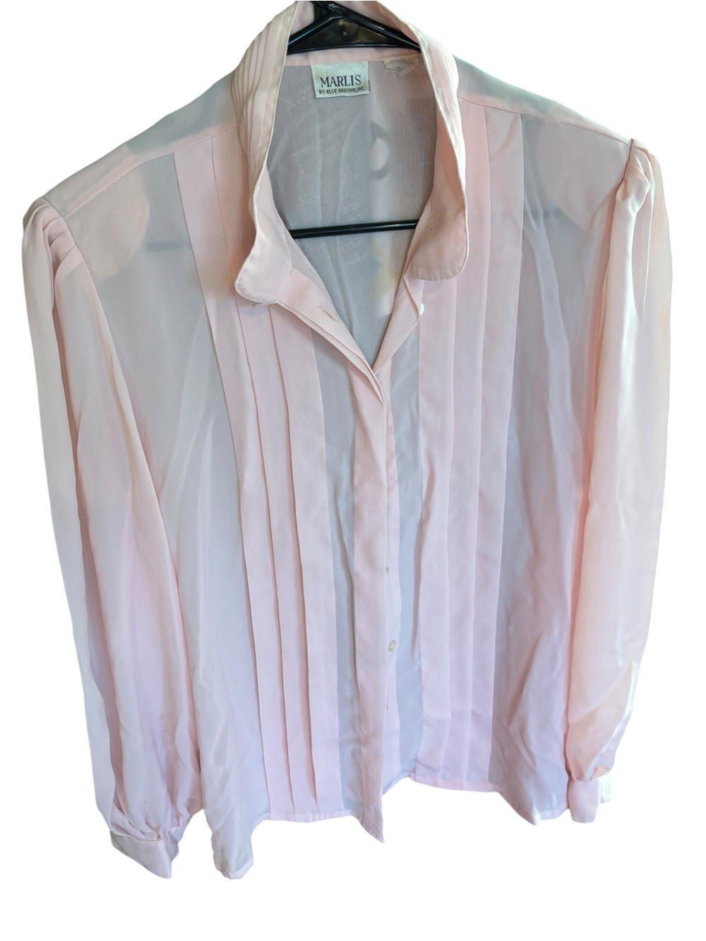 Vintage Marlis by Elle Designs Sheer Pale Pink Pintuck Blouse Size M - Picture 2 of 8